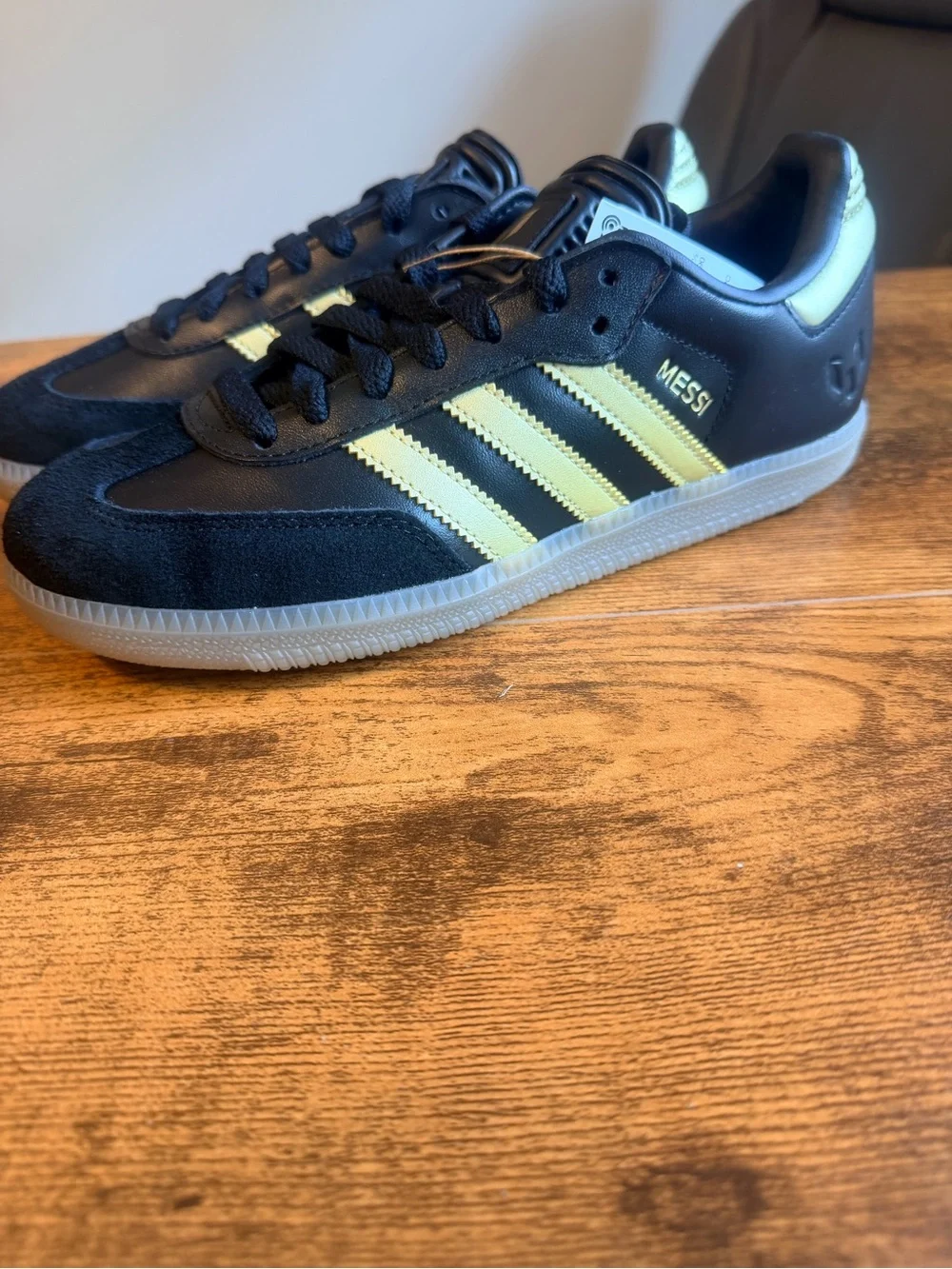 adidas Samba Messi Black with Pale Yellow Stripes - 5M/6W